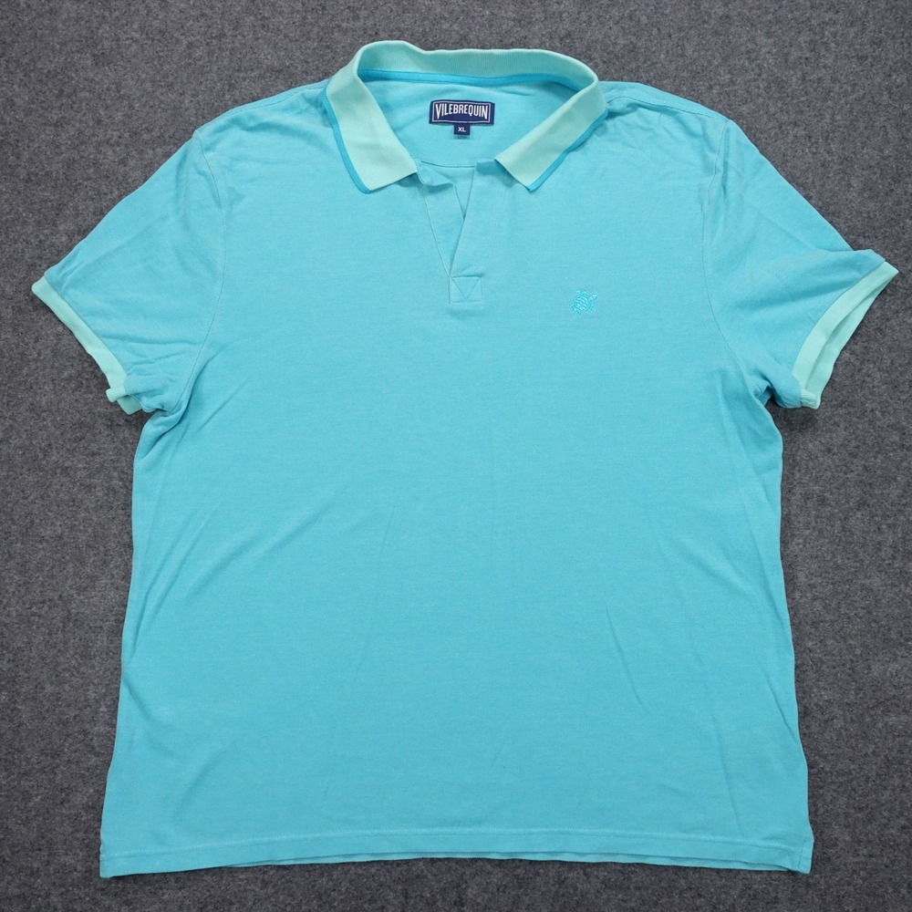 Vilebrequin Polo Shirt Mens XL Embroidered Turtle V-Neck Light Blue